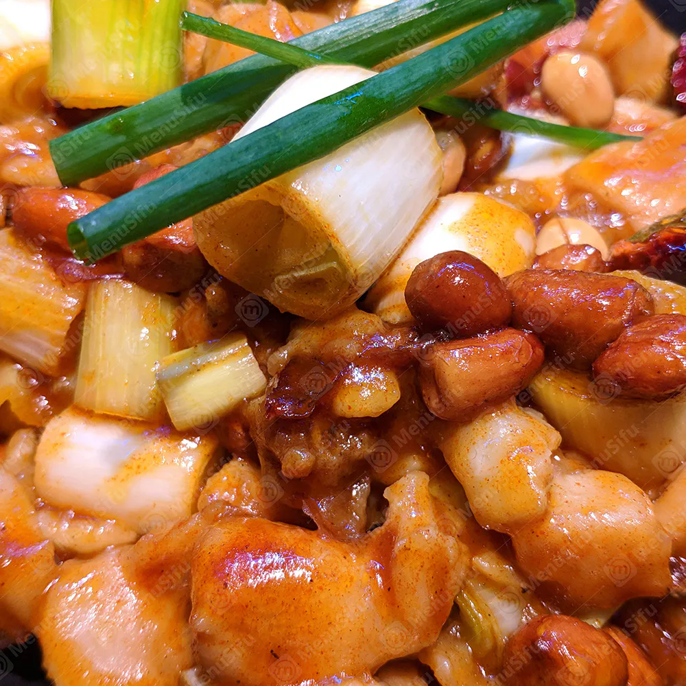 Kung Pao chicken stir fry with peanuts, green onion and glossy spicy sauce at Sichuan Wok, a Chinese Restaurant in Troy