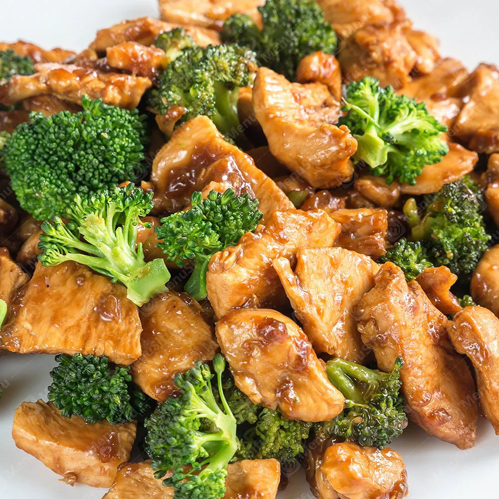 Teriyaki chicken stir fry with fresh broccoli and glossy brown sauce at Sichuan Wok, a Chinese Restaurant in Troy